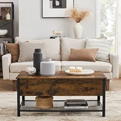 Industrieller Couchtisch mit Klappdeckel, Ablage und Regal