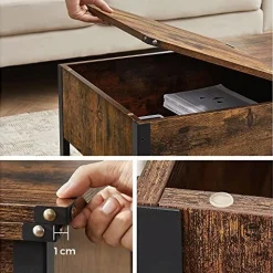 Industrieller Couchtisch mit Klappdeckel, Ablage und Regal