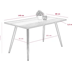 Jamina Esstisch 140x80 cm-Beton/Schwarz