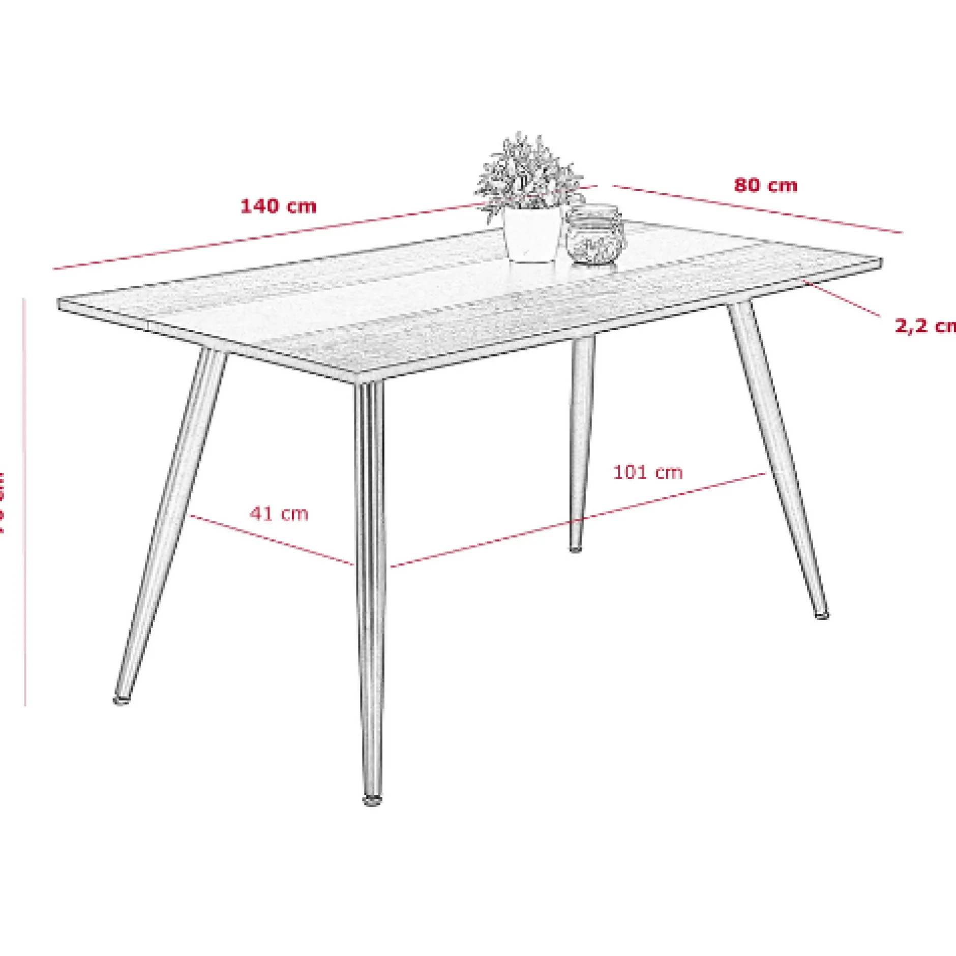 Jamina Esstisch 140x80 cm-Beton/Schwarz
