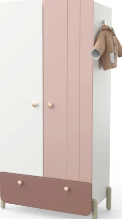 Janne Kleiderschrank 2 Flügeltüren, 1 Kleiderstange, 1 Einlegeboden und 1 Schublade-mattrosa/mattweiß