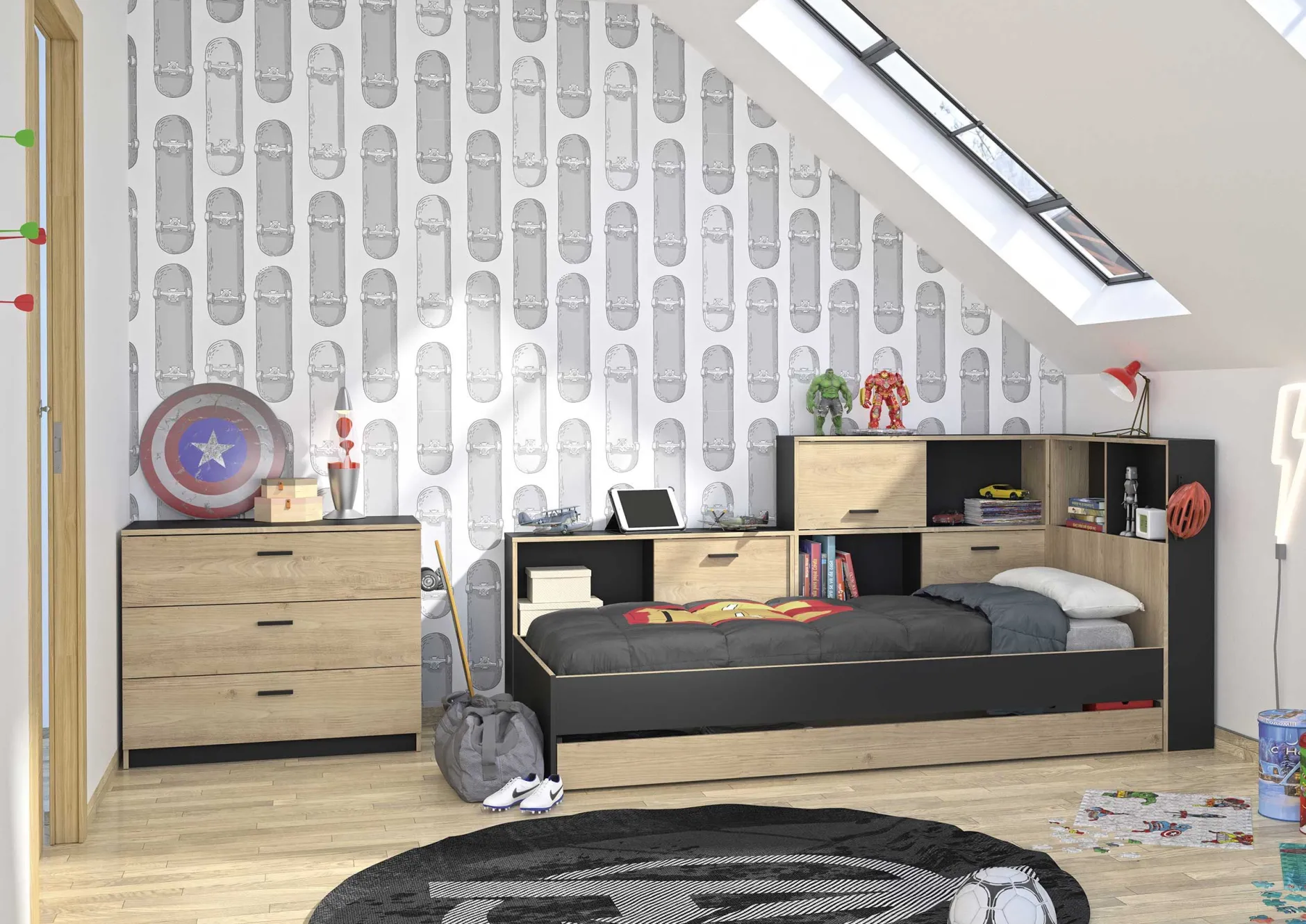 Jugendbett mit Bettkasten und Stauraum Erwan | 90 x 200 cm | Châtaignier-design
