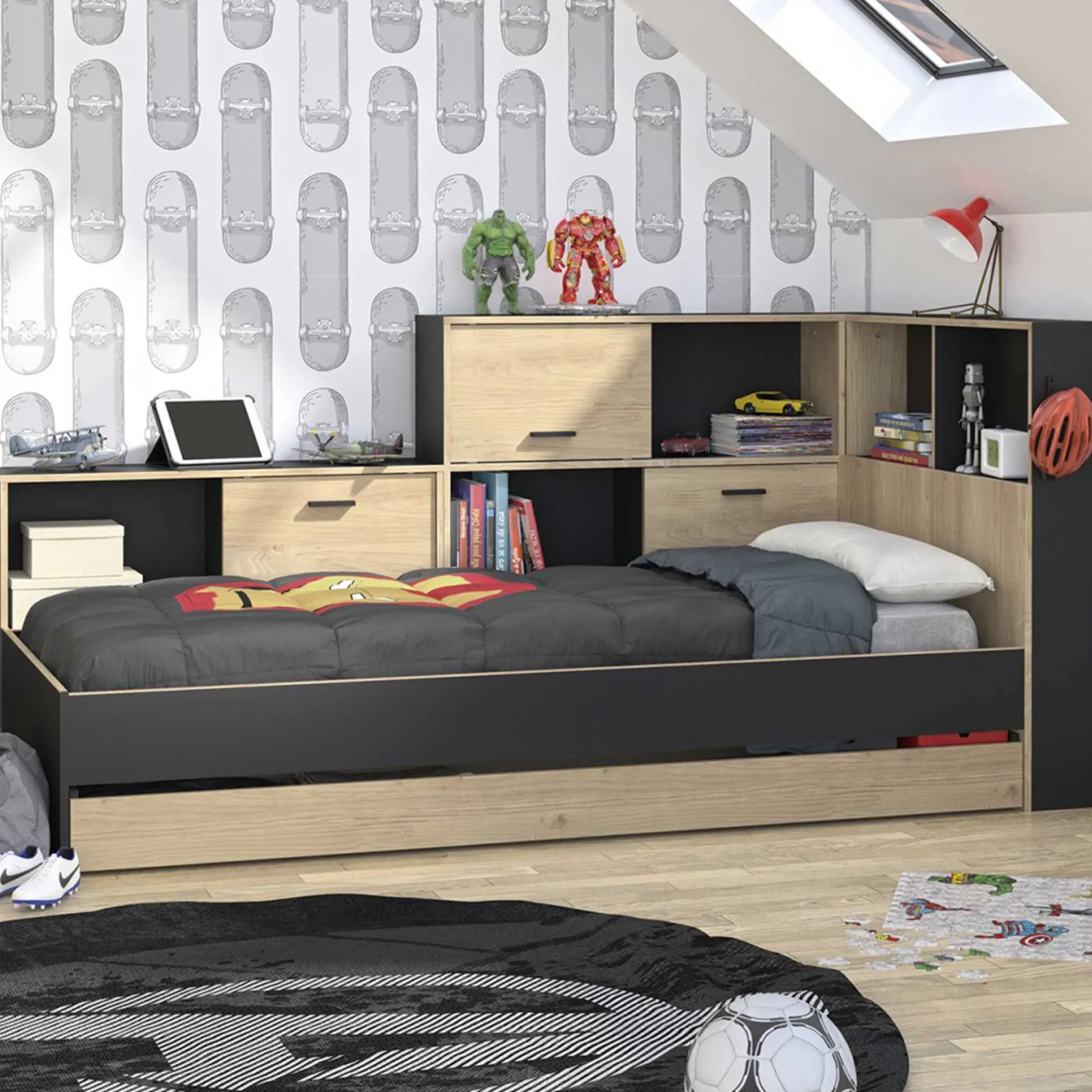 Jugendbett mit Bettkasten und Stauraum Erwan | 90 x 200 cm | Châtaignier-design