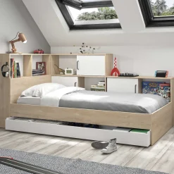 Jugendbett mit Stauraum Erwan - 221x120x104 cm - Eiche