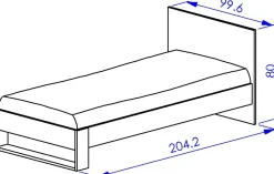 Jugendzimmer Nael: Bett 90x200 mit Lattenrost, Kommode, Nachttisch, Wandregal - Eiche Dekor/schwarz