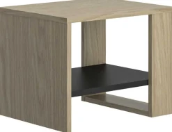 Jugendzimmer Nael: Bett 90x200 mit Lattenrost, Kommode, Nachttisch, Wandregal - Eiche Dekor/schwarz