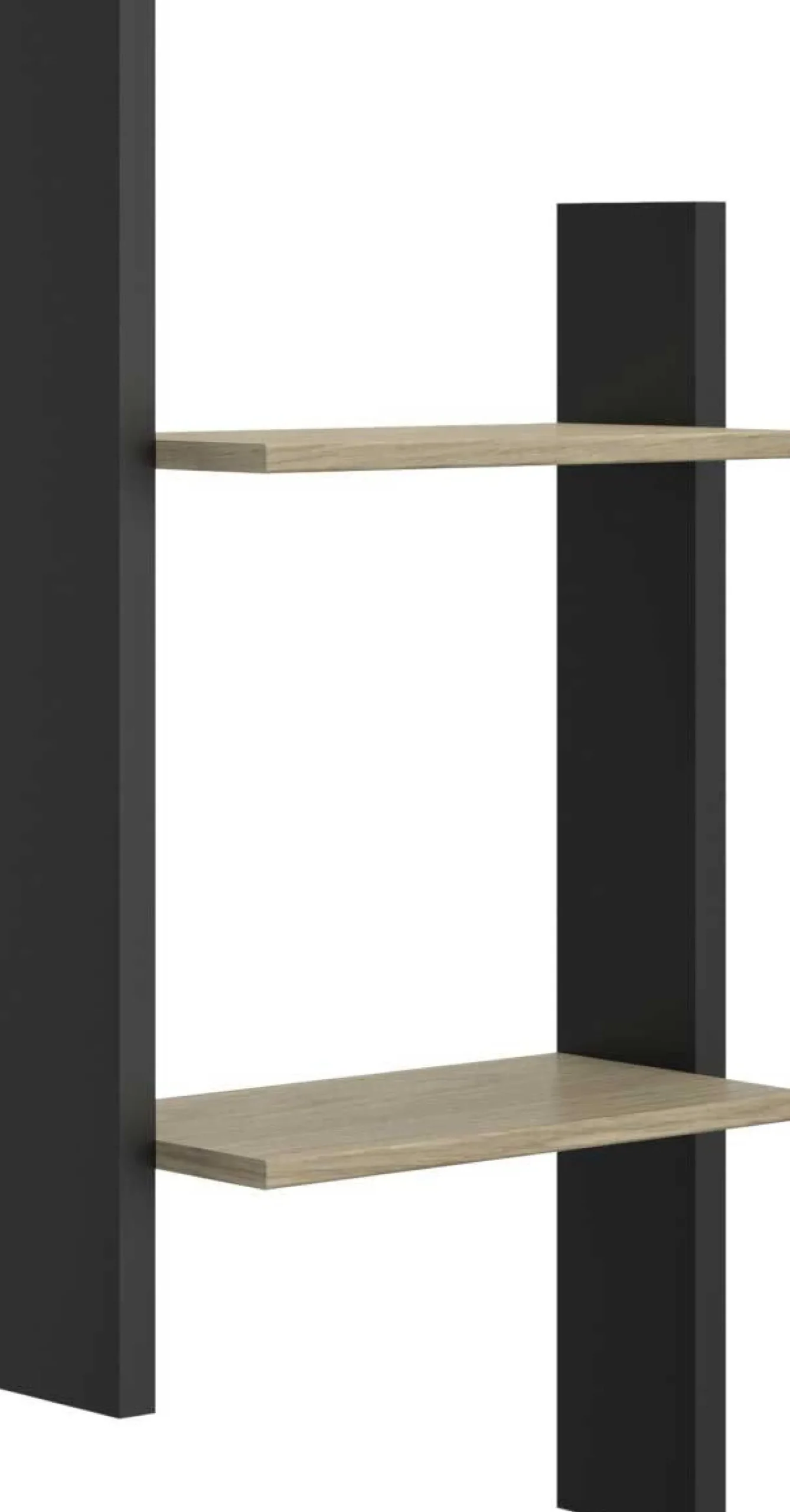 Jugendzimmer Nael: Bett 90x190 mit Rückwand, Kommode, Nachttisch, Wandregal - Eiche Dekor/schwarz