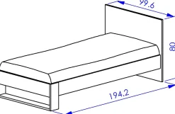 Jugendzimmer Nael: Bett 90x190 mit Rückwand, Kommode, Nachttisch, Wandregal - Eiche Dekor/schwarz