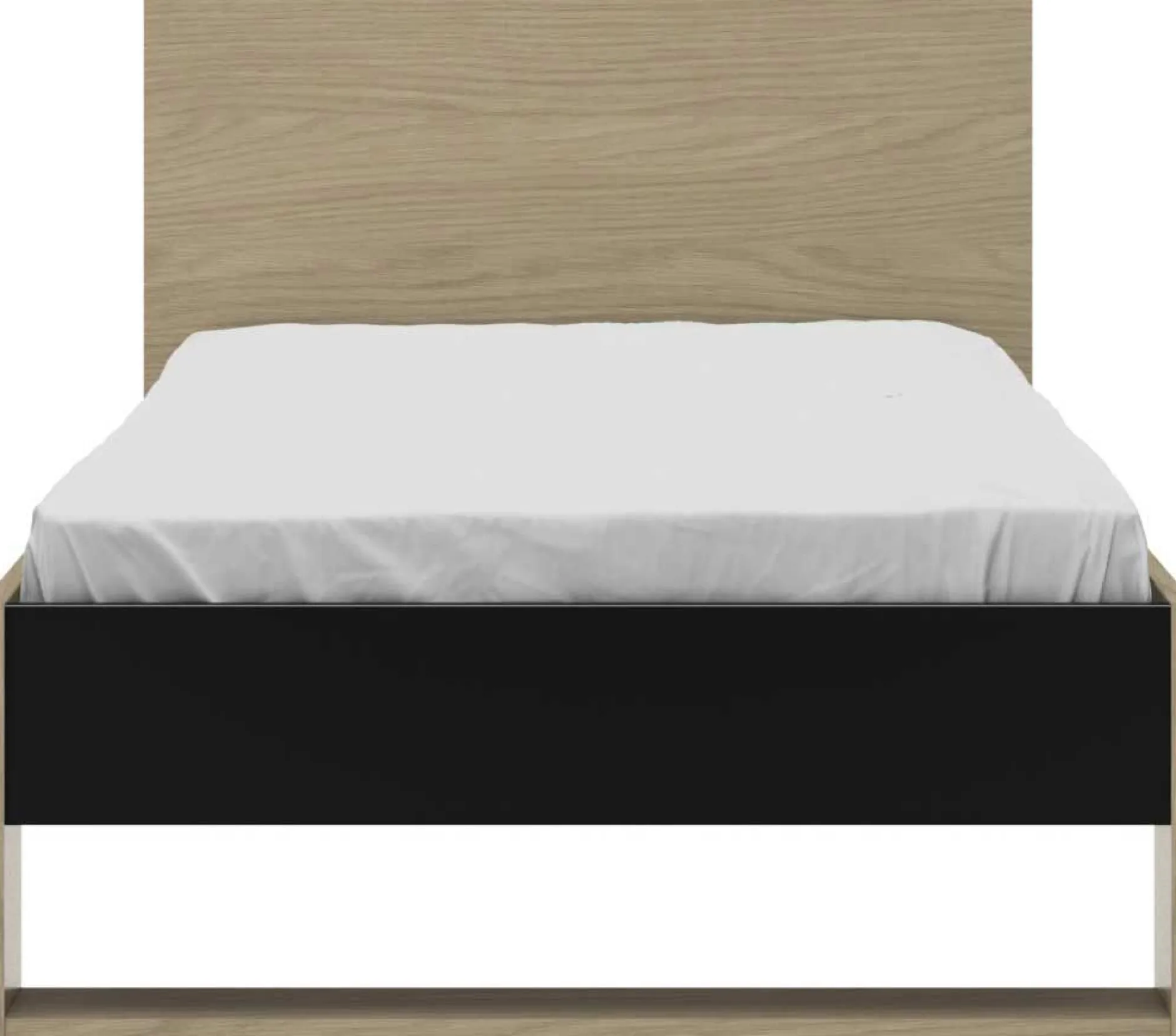 Jugendzimmer Nael: Bett 90x190 mit Rückwand, Kommode, Nachttisch, Wandregal - Eiche Dekor/schwarz
