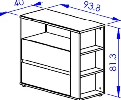 Jugendzimmer Nael: Bett 90x190 mit Rückwand, Kommode, Nachttisch, Wandregal - Eiche Dekor/schwarz
