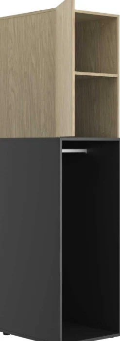 Jugendzimmer Nael: halbhohes Bett 90x200, Schränke - Eiche Dekor/schwarz