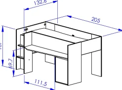 Jugendzimmer Nael: halbhohes Bett 90x200, Schränke - Eiche Dekor/schwarz