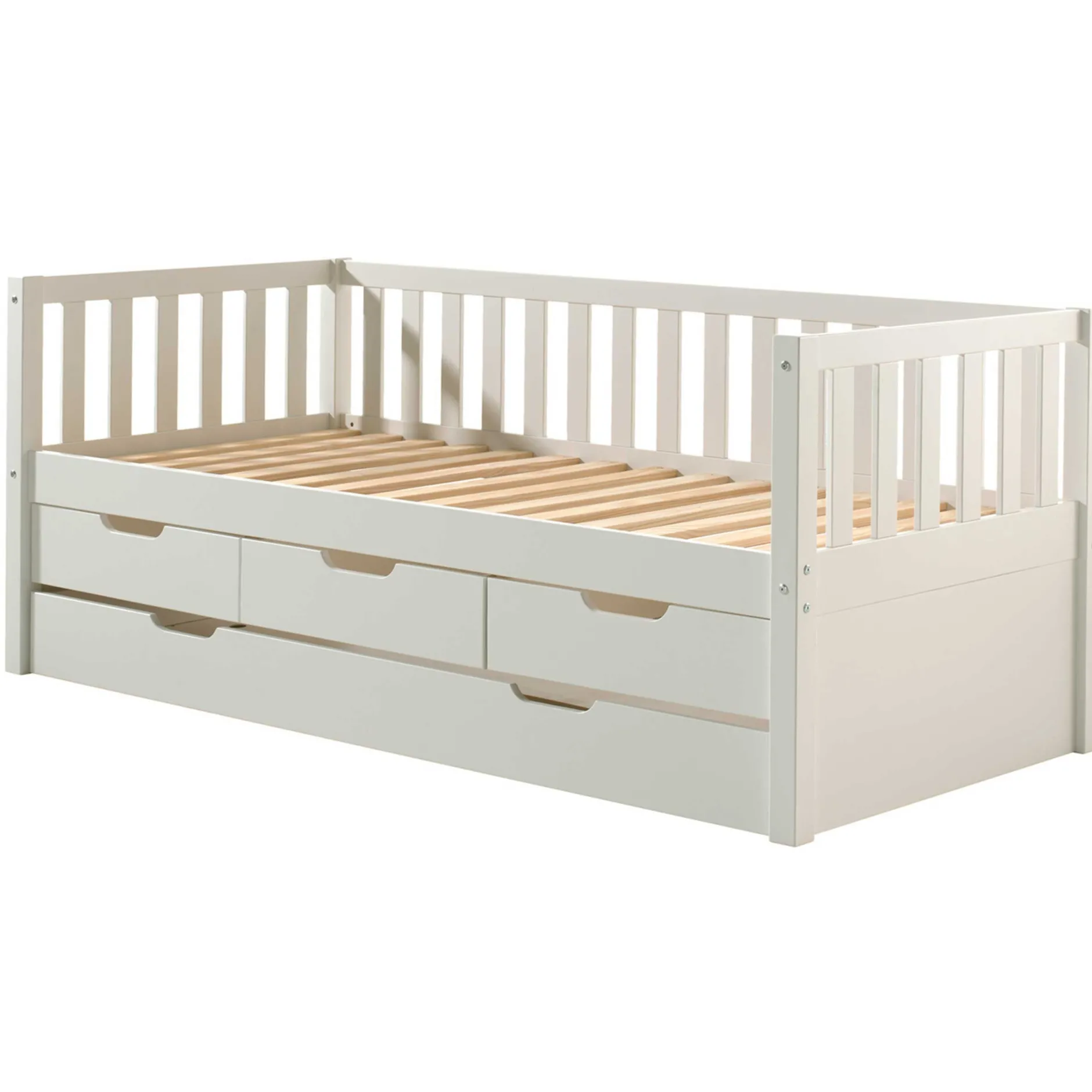 Kabinenbett Friedrich 90x200 mit 3 Schubladen und Unterbett aus Kiefer - weiß