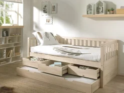 Kabinenbett Friedrich | 211,2 x 98,2 x 68 cm | 3 Schubladen | Kiefernholz | Milky Pine Design