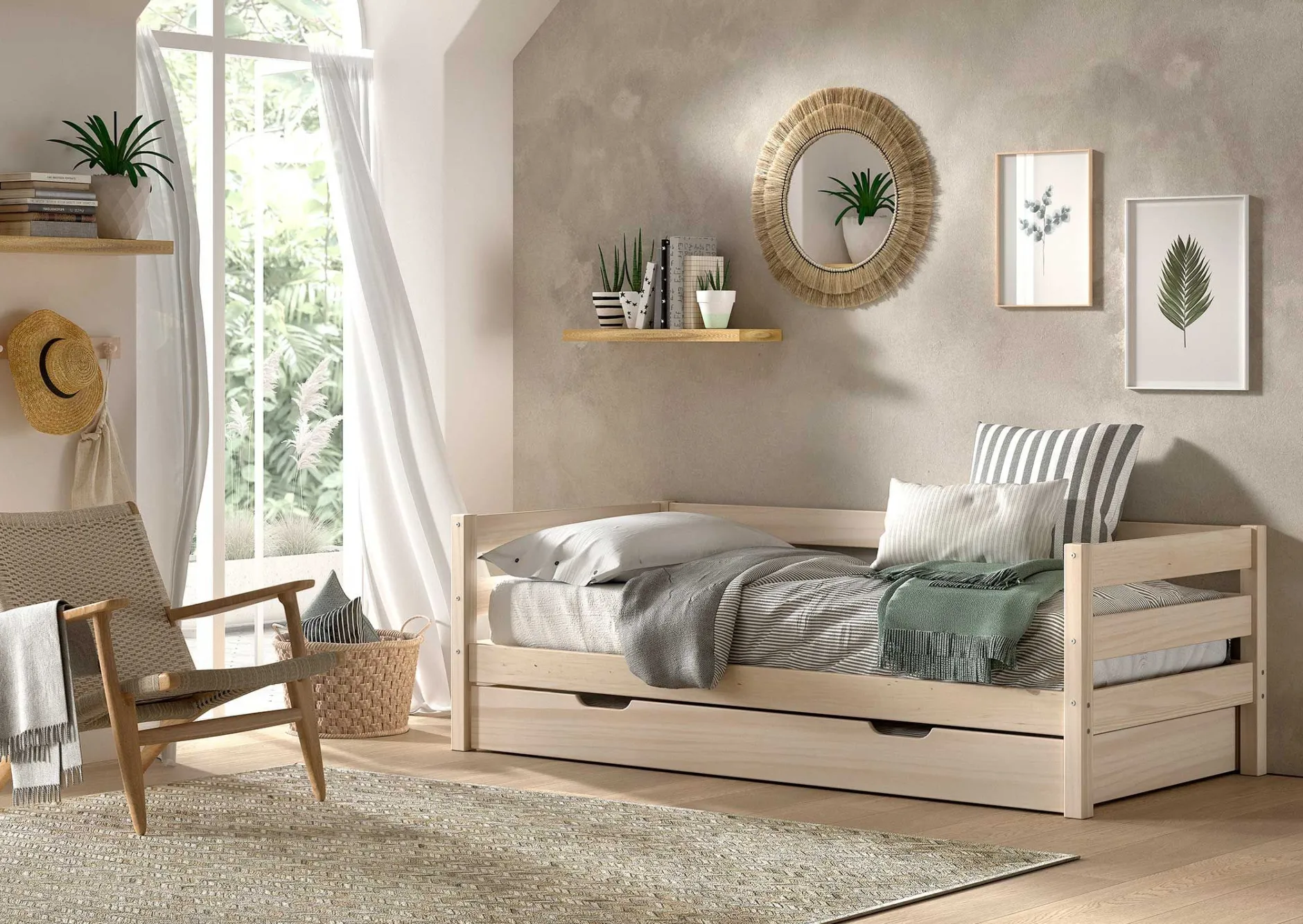 Kabinenbett Maggie - mit Bettkasten - 90 x 200 - Kiefer massiv - Kiefer milchig