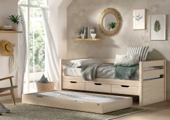 Kabinenbett Maggie - mit 3 Stauraumschubladen und Bettkasten - 90 x 200 - Kiefer massiv - Kiefer milchig