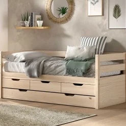 Kabinenbett Maggie - mit 3 Stauraumschubladen und Bettkasten - 90 x 200 - Kiefer massiv - Kiefer milchig