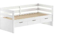 Kabinenbett Maggie - mit 3 Stauraumschubladen und Bettkasten - 90 x 200 - Kiefer massiv - weiß