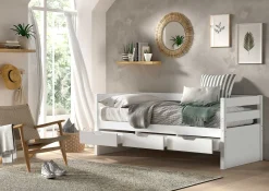Kabinenbett Maggie - mit 3 Stauraumschubladen und Bettkasten - 90 x 200 - Kiefer massiv - weiß