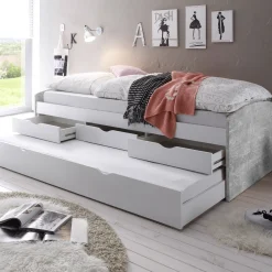 Kabinenbett Nasri 90x200 mit Bettkasten - Beton/Weiß