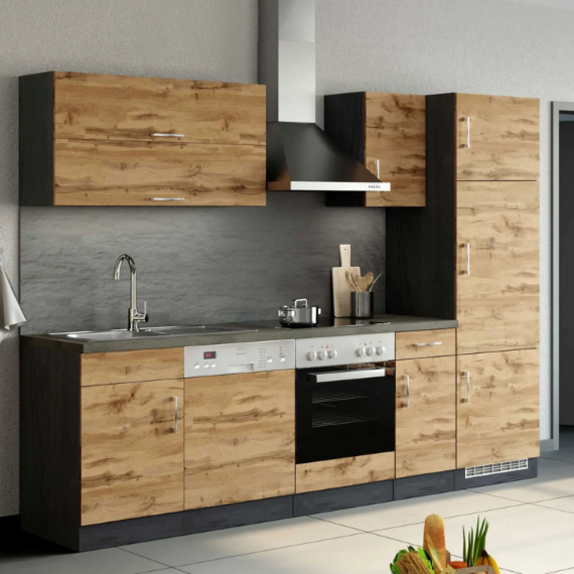 Küchenhängeschrank Sorrella 40cm 1 Tür - Eiche/Graphit