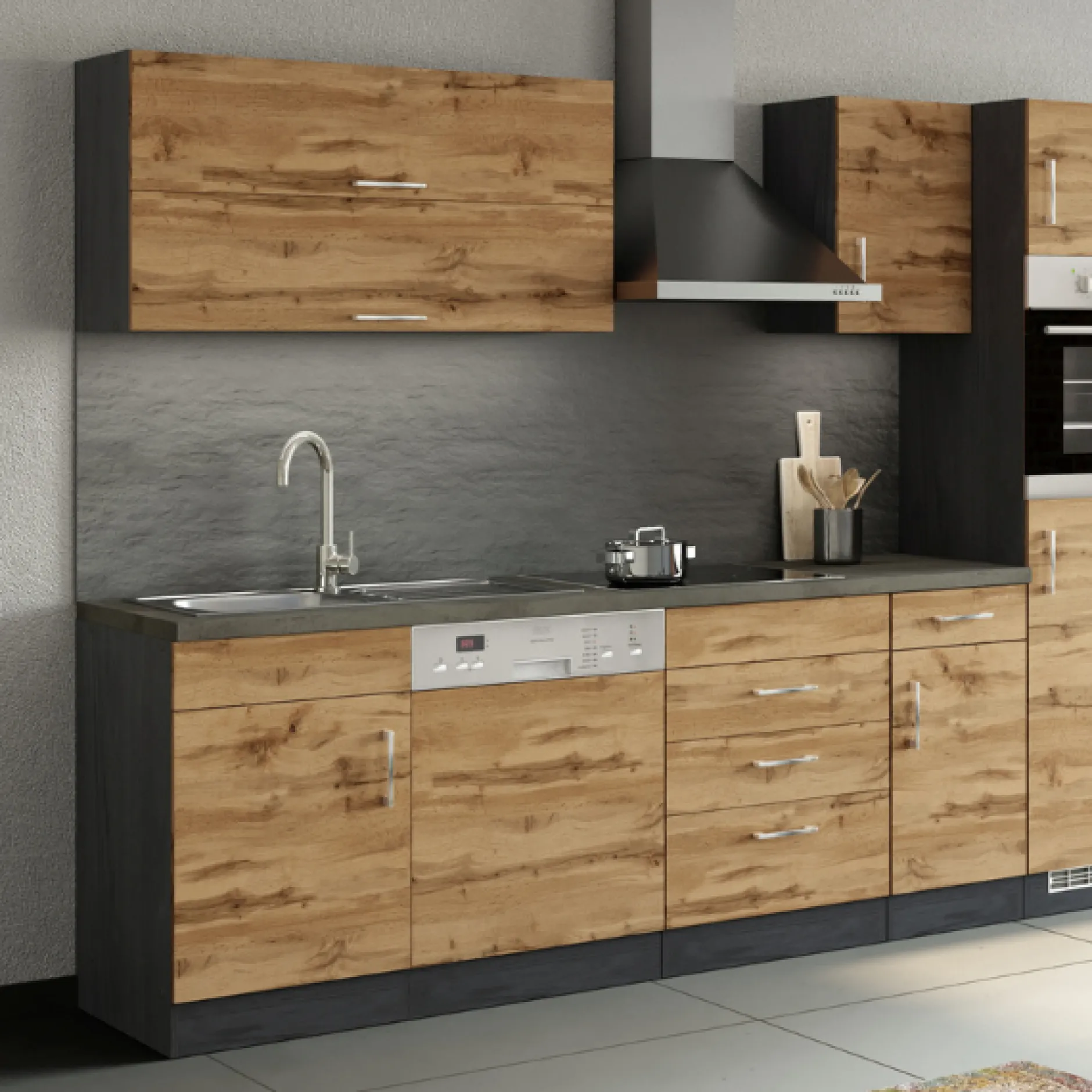 Küchenhängeschrank Sorrella 110cm mit 2 Flügeltüren - Eiche/Graphit
