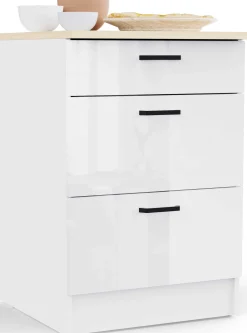 Küchenschrank Bianco - 60x60x90cm - 3 Schubladen - Hochglanz weiß