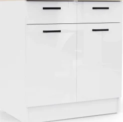 Küchenschrank Bianco - 80x60x90cm - 2 Türen und 2 Schubladen - Hochglanz weiß