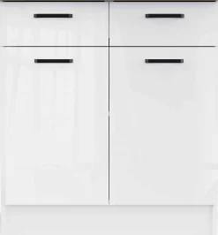 Küchenschrank Bianco - 80x60x90cm - 2 Türen und 2 Schubladen - Hochglanz weiß