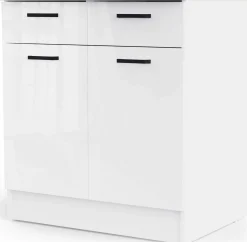 Küchenschrank Bianco - 80x60x90cm - 2 Türen und 2 Schubladen - Hochglanz weiß