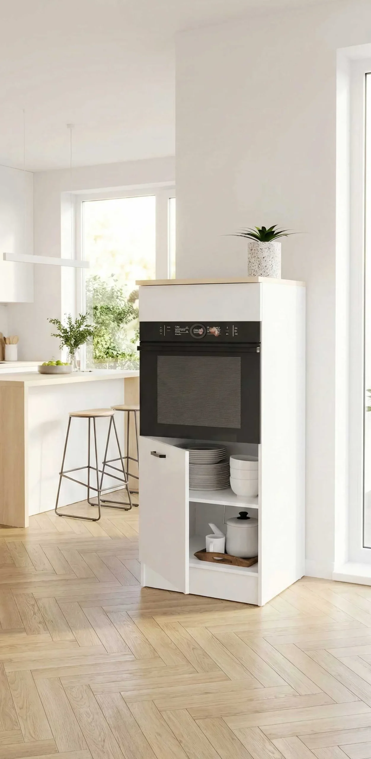 Küchenschrank für Backofen Bianco - 60x60x141cm - Hochglanz weiß