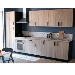 Küchenschrank für Kühlschrank Romanie 60 cm 2 Flügeltüren und 2 Einlegeböden-Kronberg Eiche/Mattschwarz