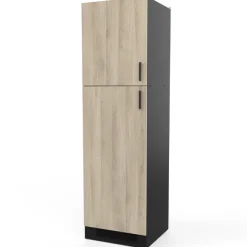 Küchenschrank für Kühlschrank Romanie 60 cm 2 Flügeltüren und 2 Einlegeböden-Kronberg Eiche/Mattschwarz