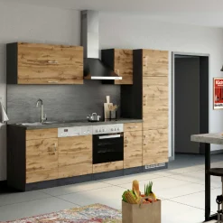 Küchenschrank für Kühlschrank Sorrella 60cm 3 Türen - Eiche/Graphit