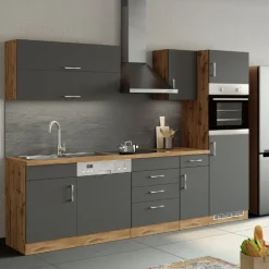 Küchenschrank für Kühlschrank und Backofen Sorrella 2 Türen - Anthrazit/Eiche