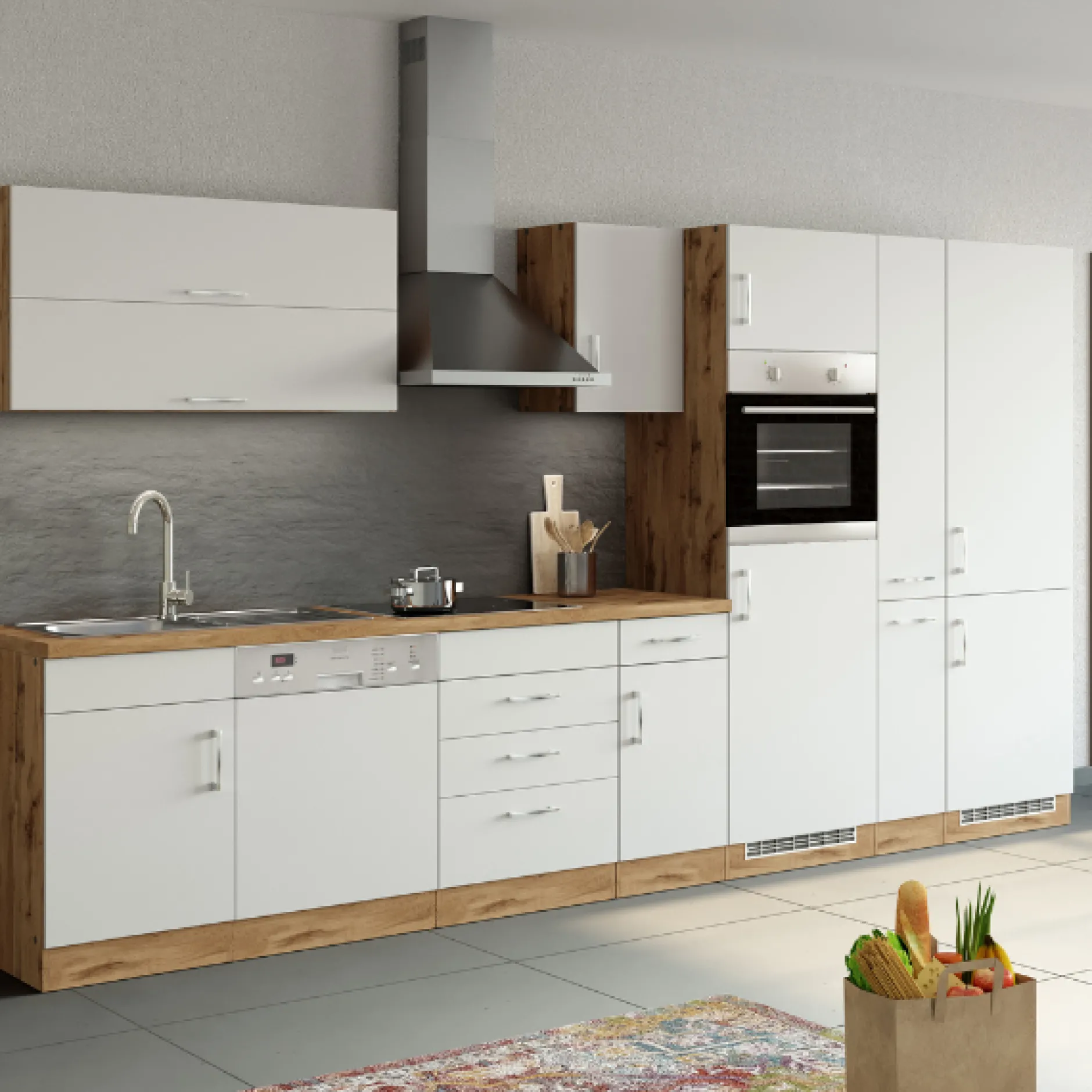 Küchenschrank für Kühl- und Gefrierschrank Sorrella - weiß/eiche
