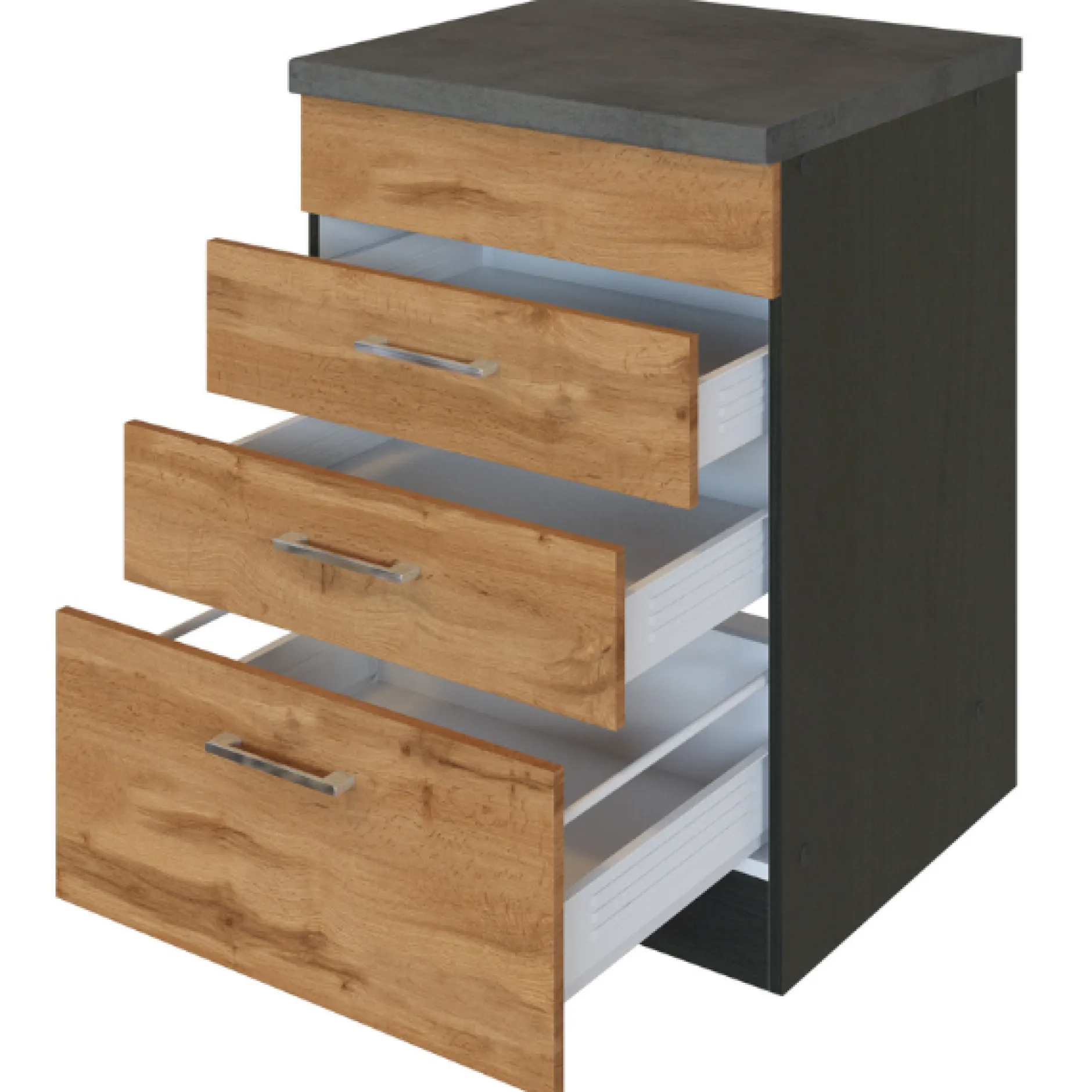 Küchenschrank für Kochplatte Sorrella 3 Schubladen - Eiche/Graphit