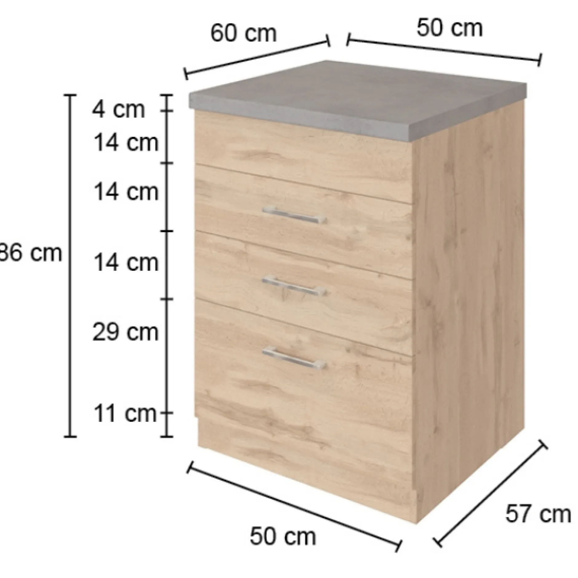 Küchenschrank für Kochplatte Sorrella 3 Schubladen - Eiche/Graphit