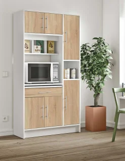 Küchenschrank Louise für Mikrowelle - weiß/Eiche