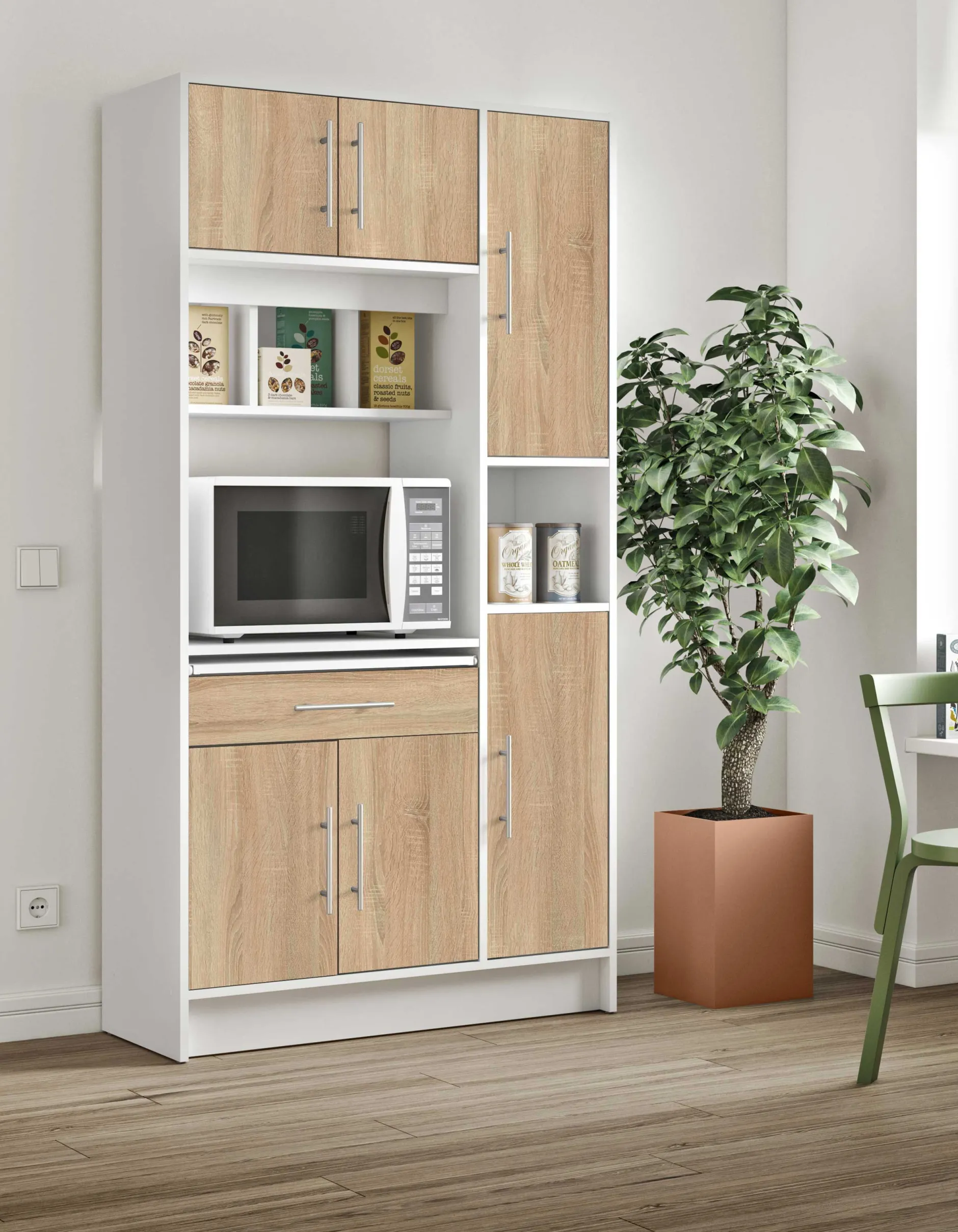 Küchenschrank Louise für Mikrowelle - weiß/Eiche