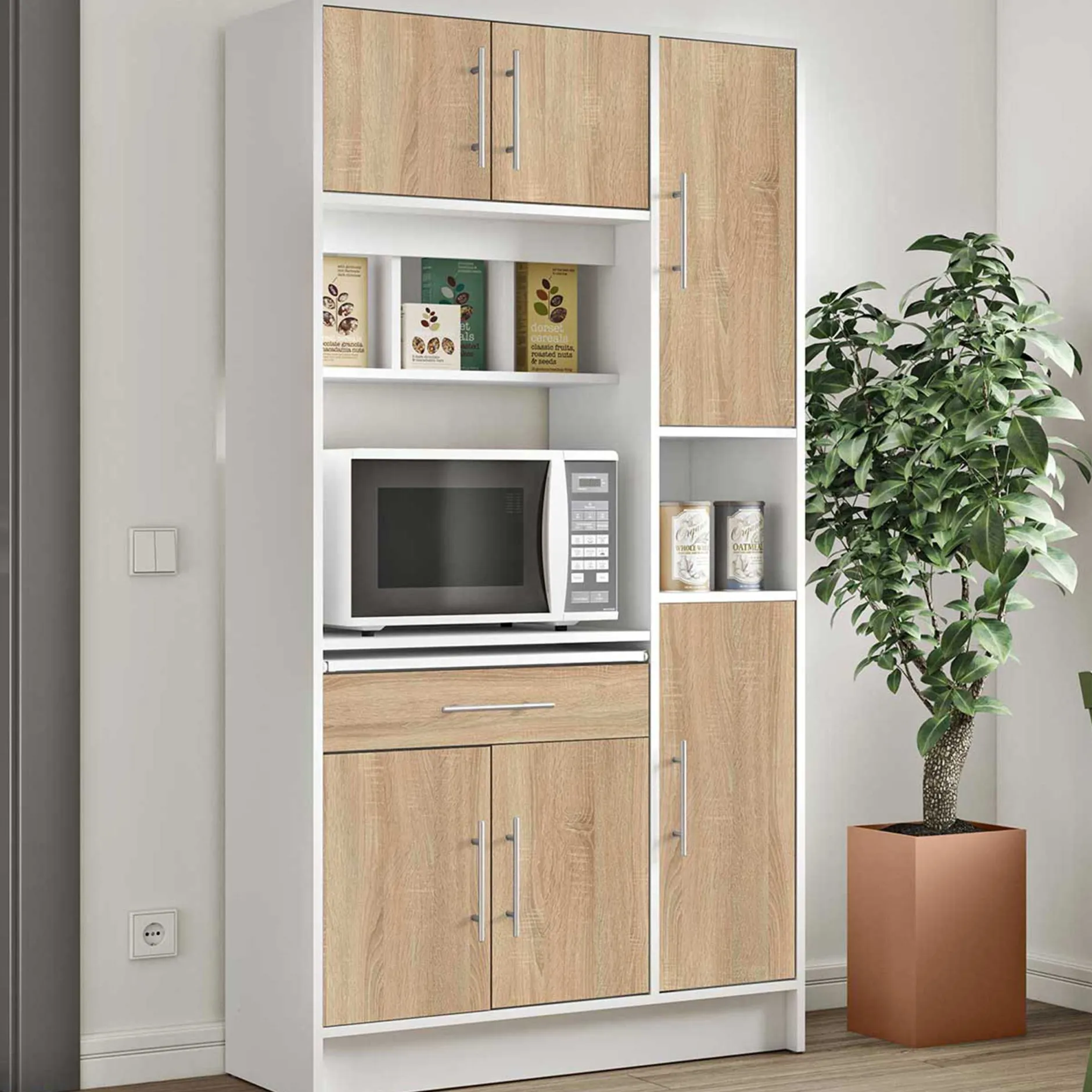 Küchenschrank Louise für Mikrowelle - weiß/Eiche