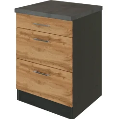 Küchenschrank Sorrella 50cm 3 Schubladen - Eiche/Graphit