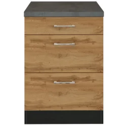 Küchenschrank Sorrella 50cm 3 Schubladen - Eiche/Graphit