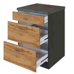Küchenschrank Sorrella 50cm 3 Schubladen - Eiche/Graphit