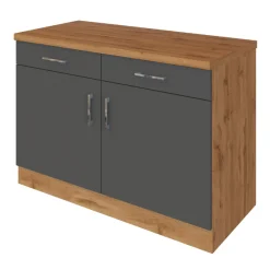 Küchenschrank Sorrella 100cm 2 Türen und 2 Schubladen - Anthrazit/Eiche