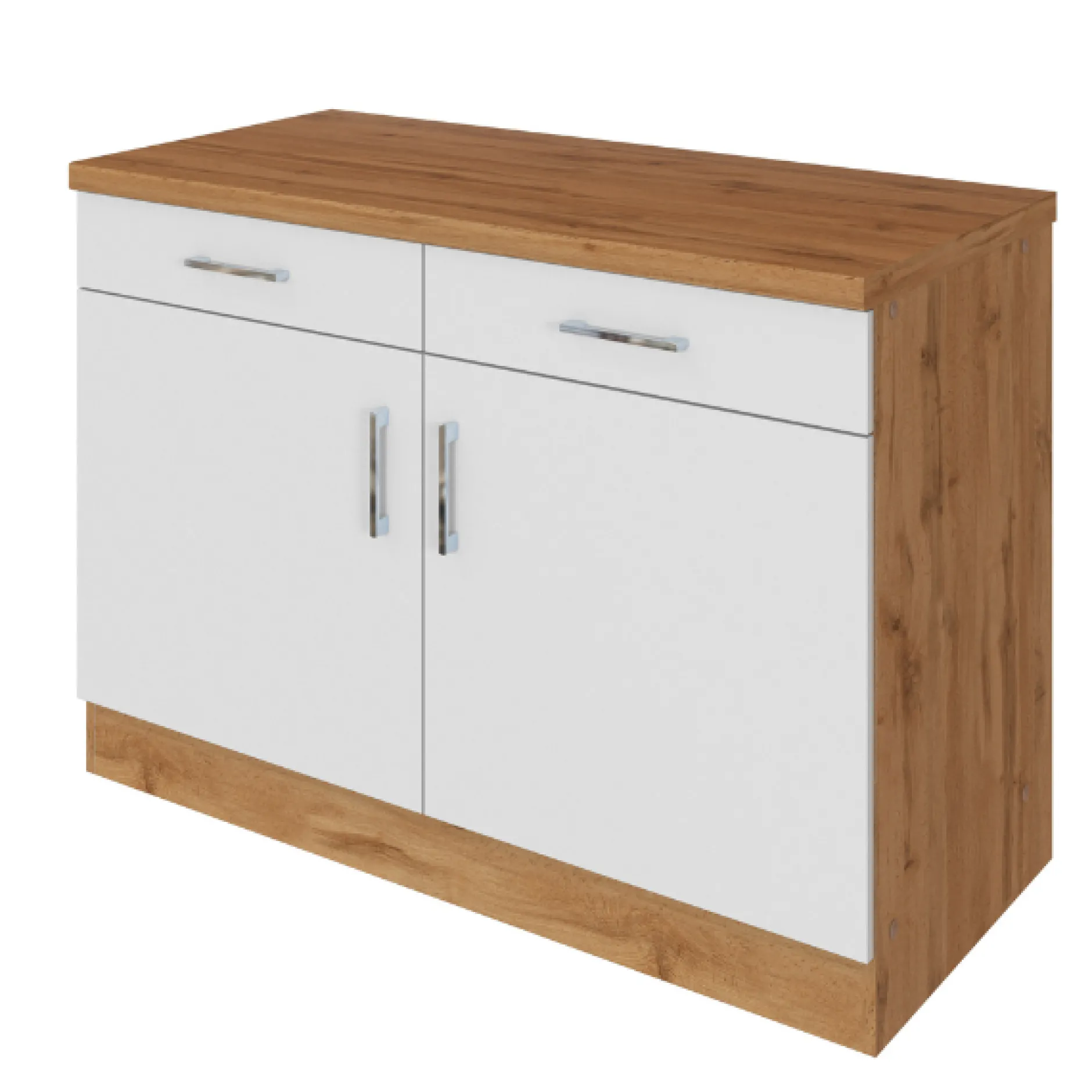Küchenschrank Sorrella 100cm 2 Türen und 2 Schubladen - weiß/Eiche