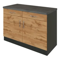 Küchenschrank Sorrella 100cm 2 Türen und 2 Schubladen - Eiche/Graphit