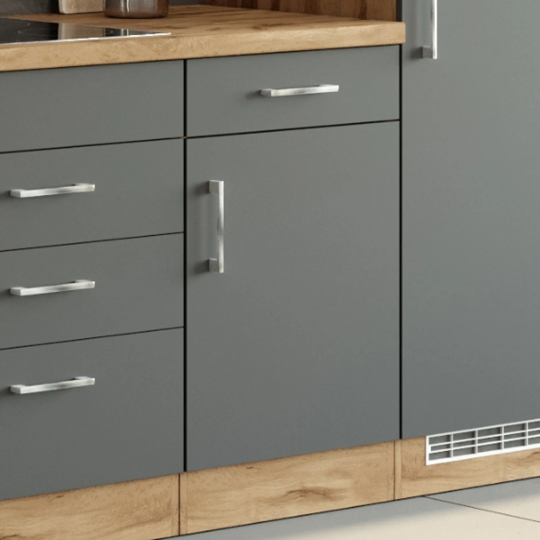 Küchenschrank Sorrella 50cm 1 Tür und 1 Schublade - Anthrazit/Eiche