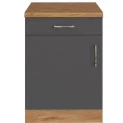 Küchenschrank Sorrella 50cm 1 Tür und 1 Schublade - Anthrazit/Eiche