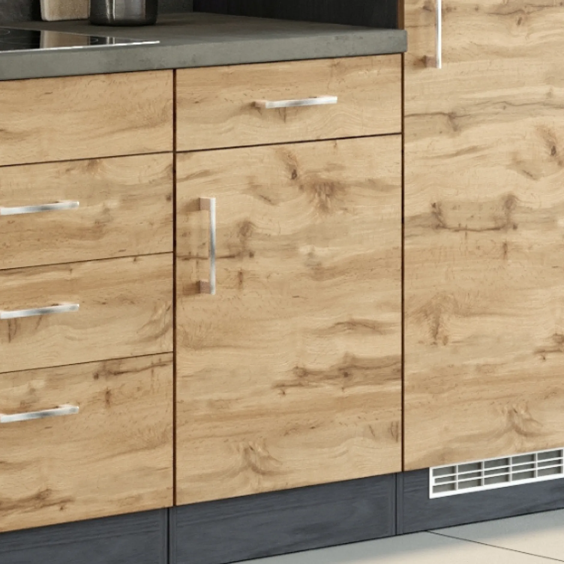 Küchenschrank Sorrella 50cm 1 Tür und 1 Schublade - Eiche/Graphit